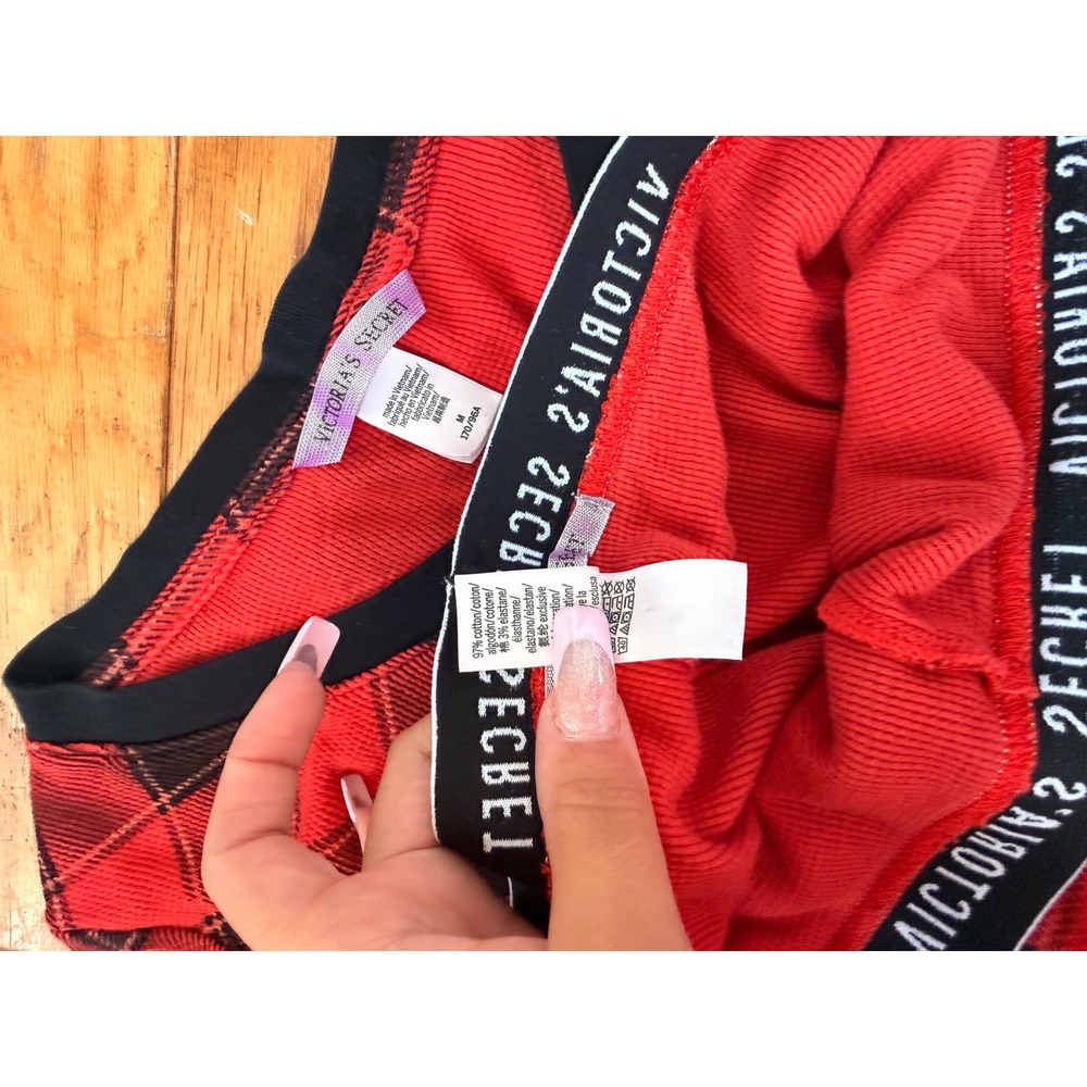 Victoria's Secret Red Black Buffalo Plaid Pajama Set Logo Waistband - Picture 4 of 9